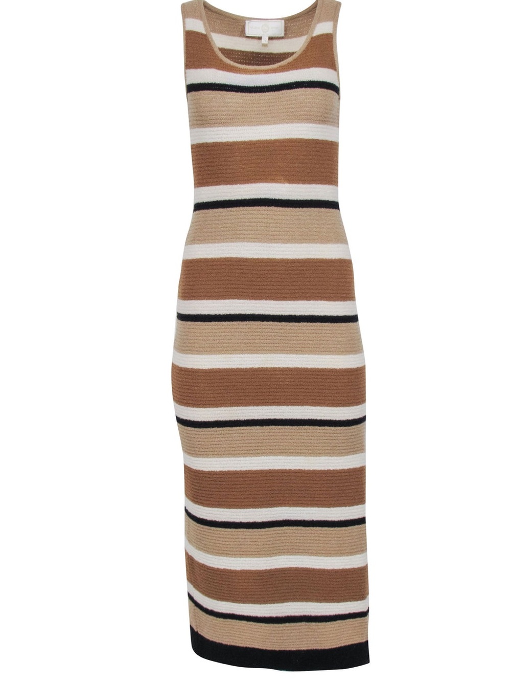St John vintage 1990s Striped Sleeveless Knit Maxi Dress in Brown Cream & Black